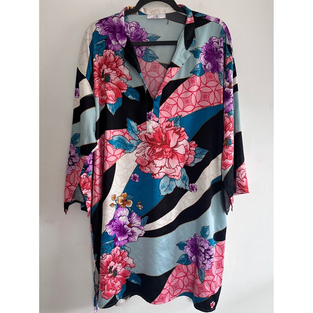 Natori Kimono Robe Floral Belted Lightweight Colorful Size XL Tropical Coverup
